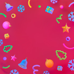 Christmas design background, Christmas toys. 3d render
