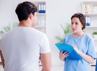 Patient visiting doctor for annual regular check-up in hospital