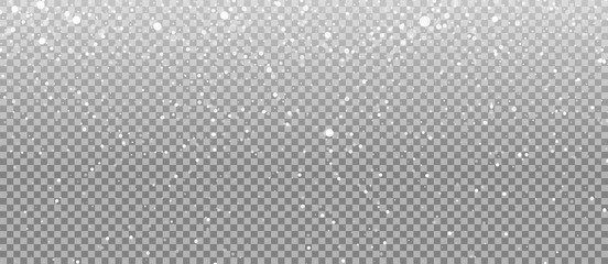 Snow. Realistic snow overlay background. Snowfall, snowflakes in different shapes and forms. Snowfall isolated on transparent background