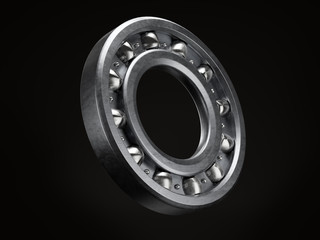 Steel ball bearing on black background