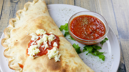 Calzone on a restaurant table