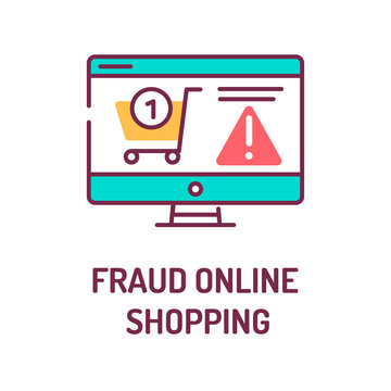Fraud online shopping color line icon. Involve scammers pretending to be legitimate online sellers, either with a fake website or a fake ad on a genuine retailer site. UI UX GUI design element.