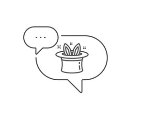 Hat-trick line icon. Chat bubble design. Magic tricks with hat and rabbit sign. Illusionist show symbol. Outline concept. Thin line hat-trick icon. Vector