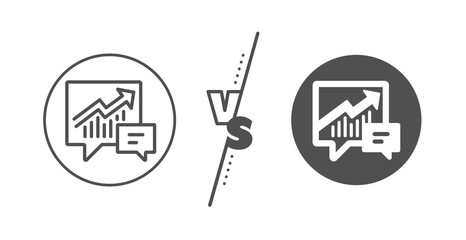 Report graph or Sales growth sign in speech bubble. Versus concept. Chart line icon. Analysis and Statistics data symbol. Line vs classic accounting icon. Vector