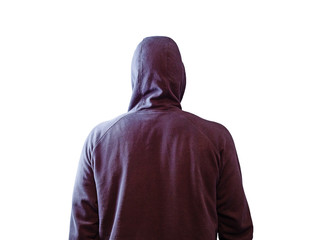 Man in a sweater with a hood on a white background