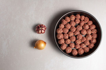 raw minced meatballs ready to prepary cooking concept on clear background