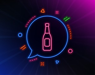 Beer bottle line icon. Neon laser lights. Pub Craft beer sign. Brewery beverage symbol. Glow laser speech bubble. Neon lights chat bubble. Banner badge with beer icon. Vector