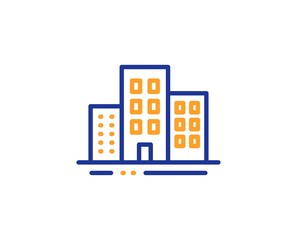 Obraz premium City apartments sign. Buildings line icon. Architecture building symbol. Colorful outline concept. Blue and orange thin line buildings icon. Vector