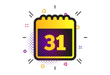 Calendar sign icon. Halftone dots pattern. Date or event reminder symbol. Classic flat calendar icon. Vector