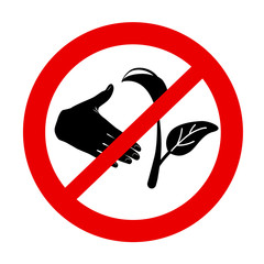 Do not pluck plants forbidden red sign. No picking flowers vector icon isolated on white background. Dont tear sprout, informative warning. prohibited from removing, pull out branches