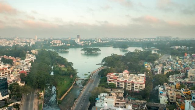 Time Lapse of Bangalore Downtown Building In the Early Morning With Sun Coming Up from the Left