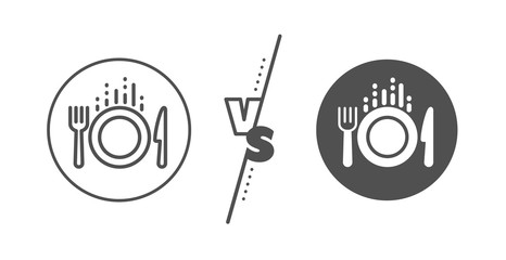 Cutlery sign. Versus concept. Food line icon. Fork, knife symbol. Line vs classic food icon. Vector
