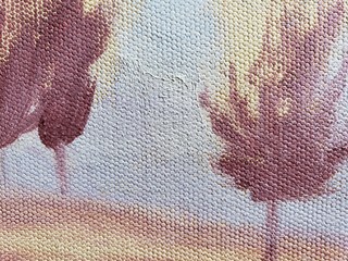 oil painting of autumn trees in mist