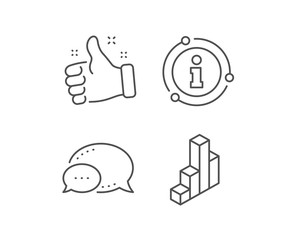 Diagram chart line icon. Chat bubble, info sign elements. Column 3d graph sign. Market analytics symbol. Linear 3d chart outline icon. Information bubble. Vector