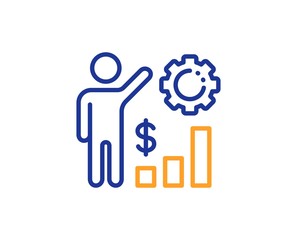 Work results sign. Employees wealth line icon. Money chart symbol. Colorful outline concept. Blue and orange thin line employees wealth icon. Vector