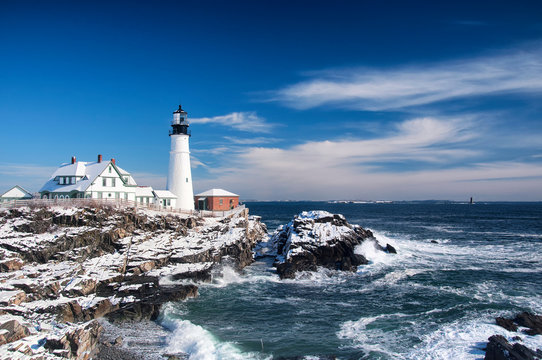 Portland Headlight Blue Sky Winter Day