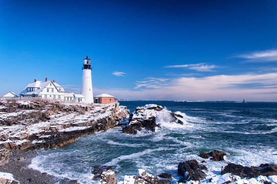 Portland Headlight blue sky winter day