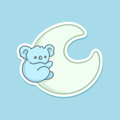 Cute baby koala bear hanging on moon