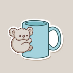 Cute baby koala bear on blue coffee mug