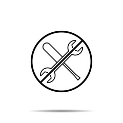 No fix, maintenance icon. Simple thin line, outline vector of web design development ban, prohibition, embargo, forbiddance icons for ui and ux, website or mobile application