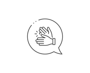 Clapping hands line icon. Chat bubble design. Clap sign. Victory gesture symbol. Outline concept. Thin line clapping hands icon. Vector
