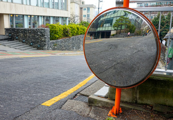 Large convex mirror on the road
