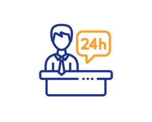 24 hour help sign. Reception desk line icon. Hotel service symbol. Colorful outline concept. Blue and orange thin line reception desk icon. Vector