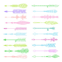 Hand drawn colorful arrow. Abstract colored elements. Set of different arrows