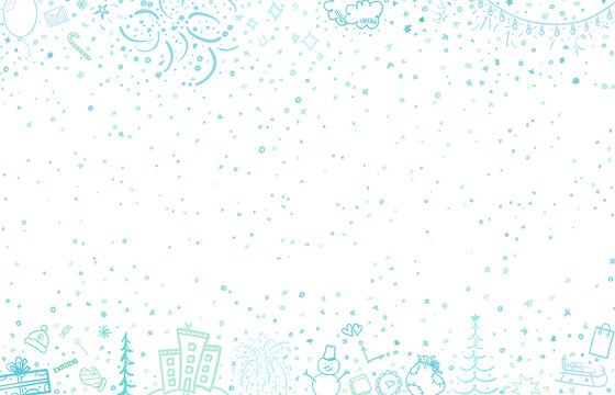 Hand drawn christmas pattern on white. Background with holiday christmas elements