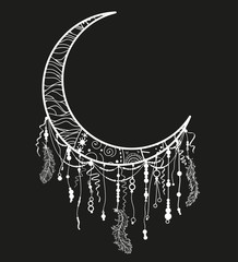 Dreamcatcher. Mystic symbol. Abstract hand drawn dreamcatcher. Black and white illustration