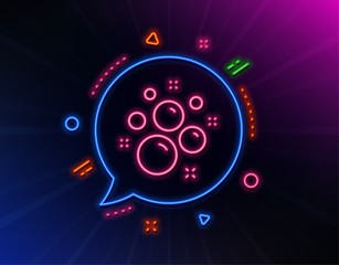 Clean bubbles line icon. Neon laser lights. Laundry shampoo sign. Clothing cleaner symbol. Glow laser speech bubble. Neon lights chat bubble. Banner badge with clean bubbles icon. Vector