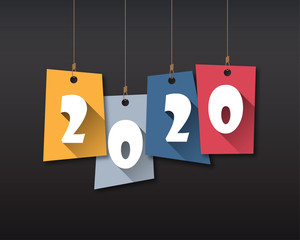 Happy New Year 2020 logo text design. Cover of business Planner for 2020 with wishes. Brochure design template, card, banner. Vector illustration. Isolated on white background.