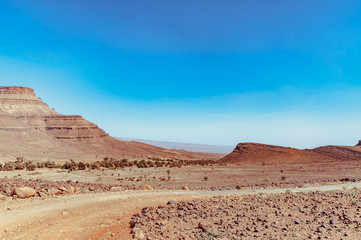 Road trip in the moroccan desert, drying, desertification, sand road