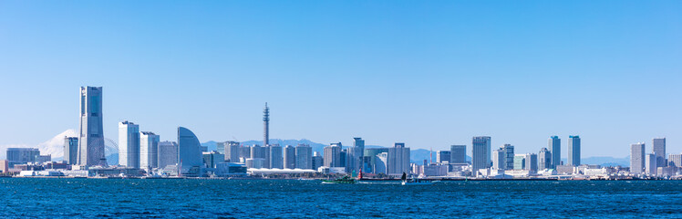 Fototapeta premium (神奈川県ｰ風景パノラマ)富士山と横浜湾岸エリア１