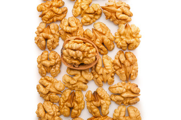 Tasty walnuts on white background