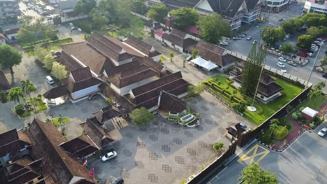 Aerial footage of historical building in the city of Kota Bharu in Kelantan state in Malaysia.