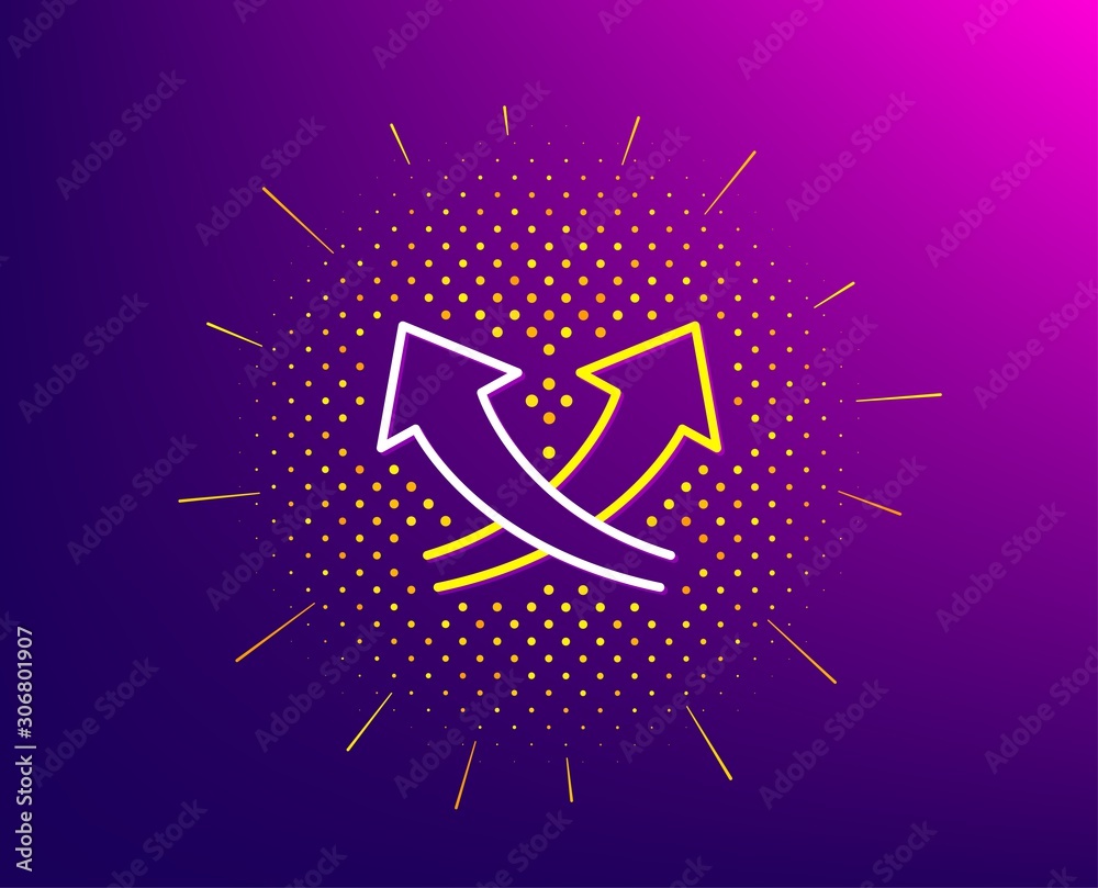 Aufkleber intersection arrows line icon. halftone pattern. exchange and turn, cross sign. gradient background.