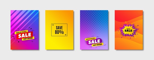 Save 80% off. Cover design, banner badge. Sale Discount offer price sign. Special offer symbol. Poster template. Sale, hot offer discount. Flyer or cover background. Coupon, banner design. Vector