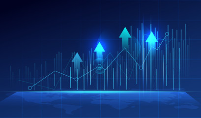 Business candle stick graph chart of stock market investment trading on blue background. Bullish point, Trend of graph. Eps10 Vector illustration. - obrazy, fototapety, plakaty