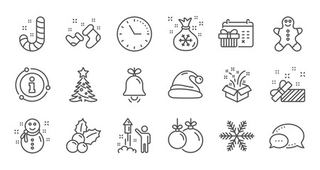 Christmas line icons. Santa hat, Snowflake and Gift box. New year linear icon set. Quality line set. Vector