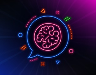 Walnut line icon. Neon laser lights. Tasty nut sign. Vegan food symbol. Glow laser speech bubble. Neon lights chat bubble. Banner badge with walnut icon. Vector