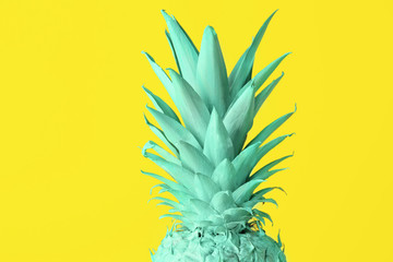 Painted pineapple on color background