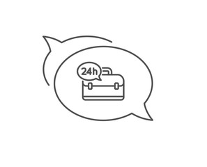 24 hour service line icon. Chat bubble design. Support help sign. Feedback symbol. Outline concept. Thin line 24h service icon. Vector