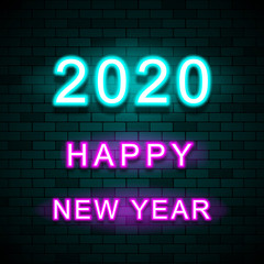 Naklejka na ściany i meble 2020 New Year Design template on brick wall background