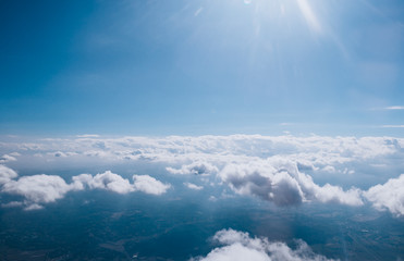 Aerial view of clouds and sunny sky