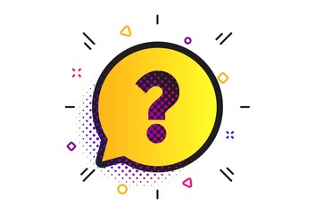 Question mark sign icon. Halftone dots pattern. Help speech bubble symbol. FAQ sign. Classic flat question icon. Vector