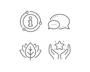 Ranking line icon. Chat bubble, info sign elements. Holding star sign. Best rank symbol. Linear ranking outline icon. Information bubble. Vector