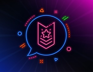 Shoulder strap stars line icon. Neon laser lights. Star award sign. Best rank symbol. Glow laser speech bubble. Neon lights chat bubble. Banner badge with shoulder strap icon. Vector