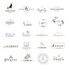 Feminine logo designs. Premade logo templates for business. Simple logo set - 306805579