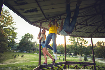 Fototapeta premium People fooling around in nature